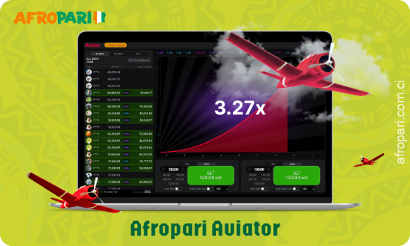 Le jeu de crash Afropari Aviator, très populaire auprès des joueurs ivoiriens, est disponible sur le site web et l'application mobile du casino