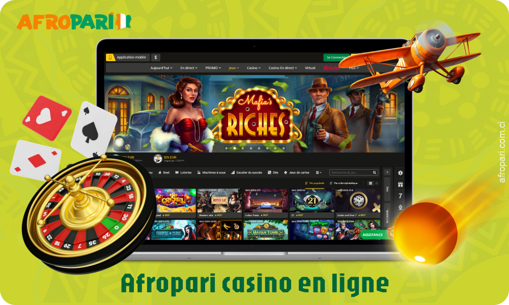 Le casino en ligne AfroPari Côte d'Ivoire propose plus de 20 catégories de jeux, dont les machines à sous, les loteries, le bingo, les sports virtuels et le casino en direct