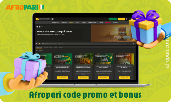 Afropari offre des bonus de bienvenue lucratifs de 300% sur les sports et de 200% sur le casino, ainsi que de nombreuses autres promotions disponibles pour les utilisateurs de Côte d'Ivoire