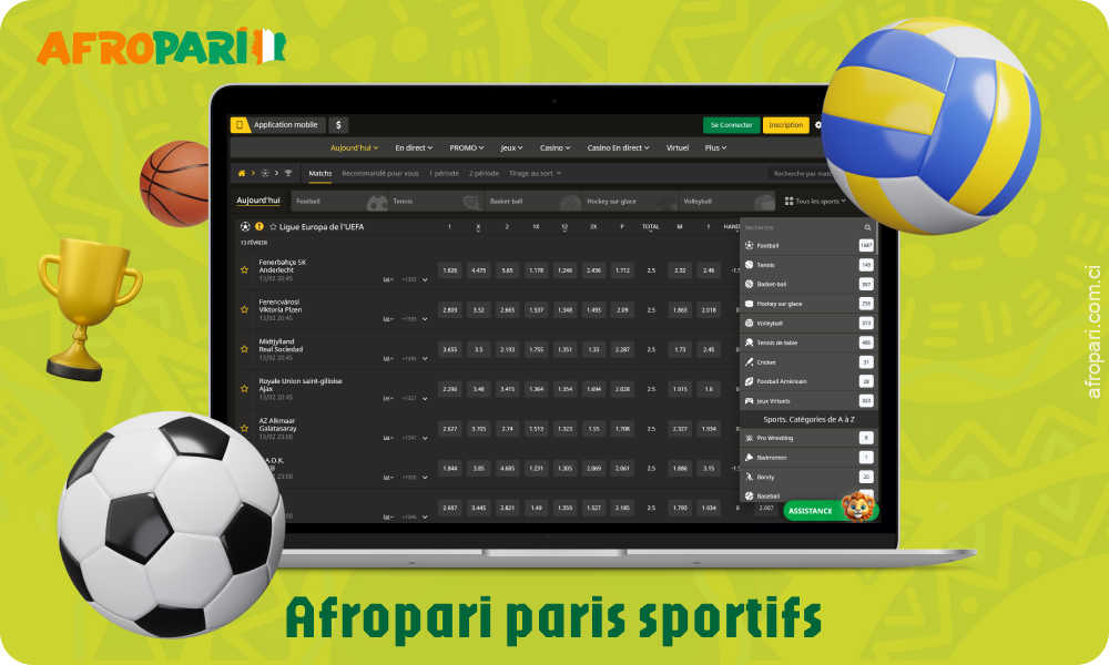 AfroPari propose des paris sur plus de 60 sports, ainsi que des paris en direct et avant le match