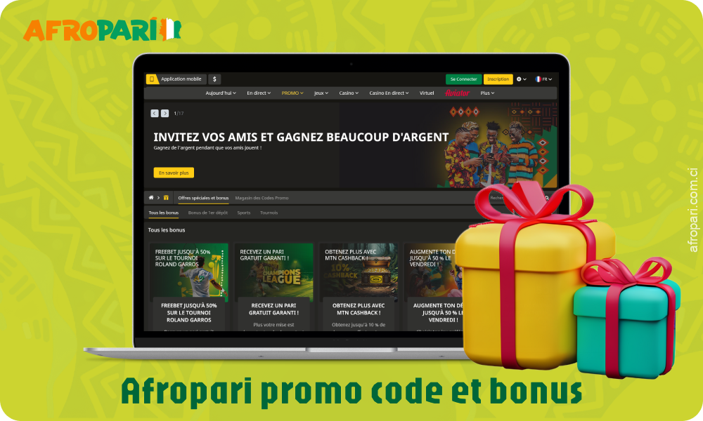 Chez AfroPari, les bonus et les codes promo sont disponibles dans la section Promo, y compris les bonus de premier dépôt et les tournois