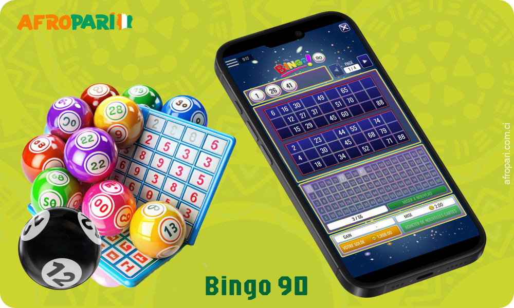 Le jeu de loterie Bingo 90 sur l'application Afropari est une combinaison de bingo classique et de technologie innovante