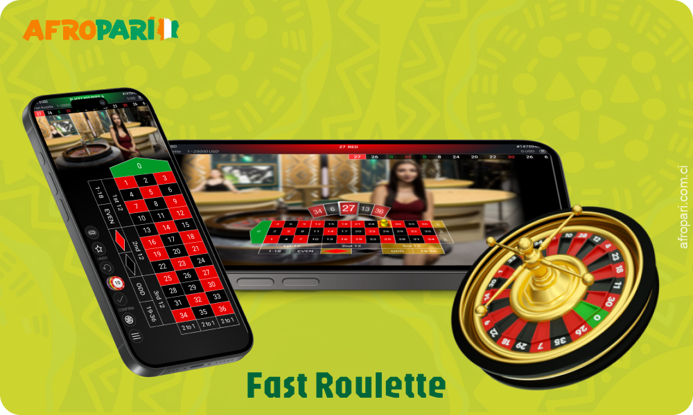 Le jeu Fast Roulette de l'application Afropari est une version dynamique de la roulette classique et de l'interaction en temps réel avec le croupier