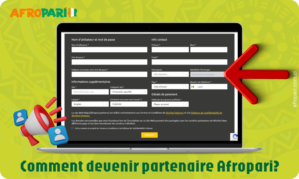 Pour devenir partenaire des utilisateurs d'AfroPari en Côte d'Ivoire, vous devez vous inscrire sur le site partenaire et suivre quelques étapes simples