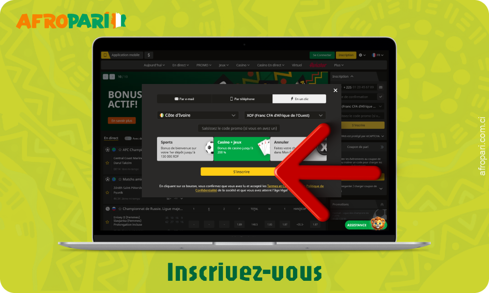 Créer un compte pour jouer à Afropari Aviator