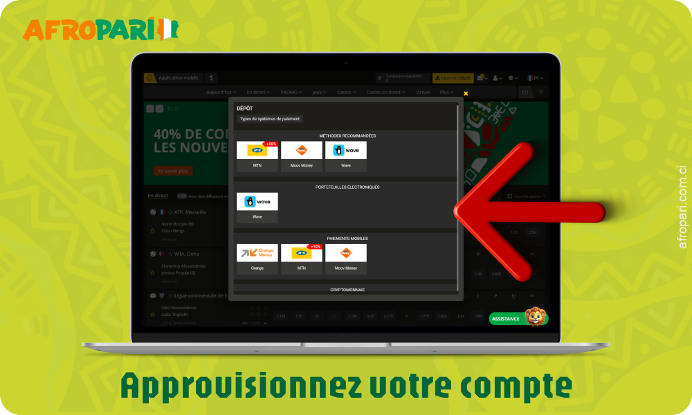 Pour jouer à Afropari Aviator avec de l'argent réel, vous devez approvisionner votre compte