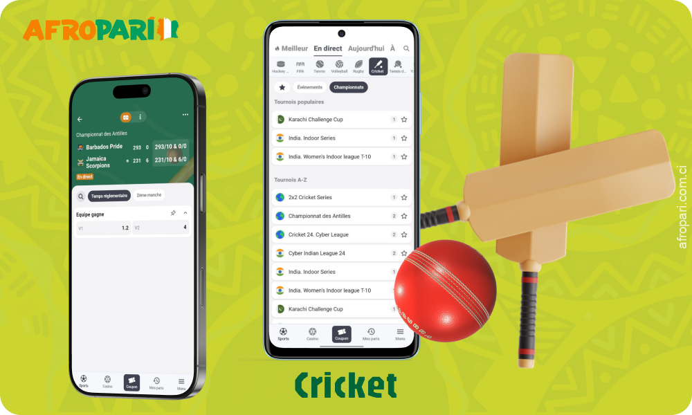 Sur l'application mobile Afropari, les joueurs de Côte d'Ivoire peuvent parier sur les compétitions internationales de cricket ainsi que sur les matchs du championnat national