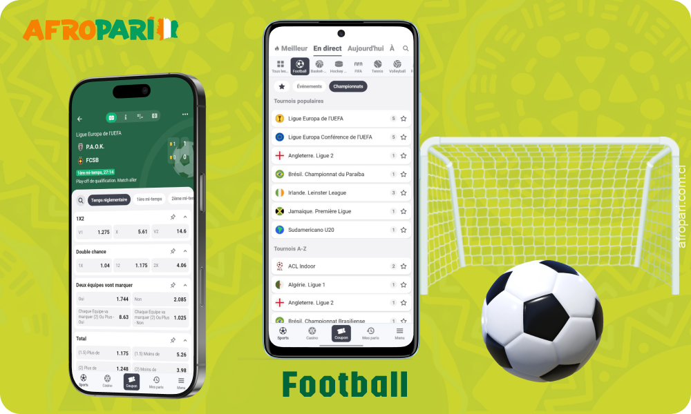 Le football est le sport le plus populaire pour les paris sur l'application Afropari Côte d'Ivoire