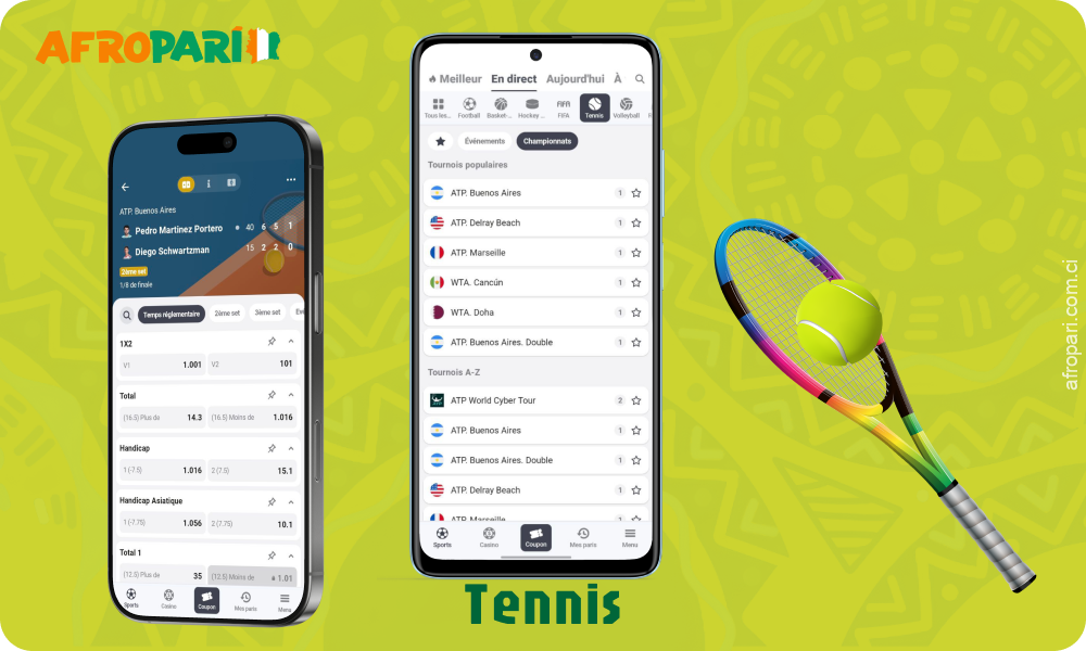 L'application mobile d'Afropari propose des paris sur les grands tournois de tennis comme Wimbledon et l'US Open