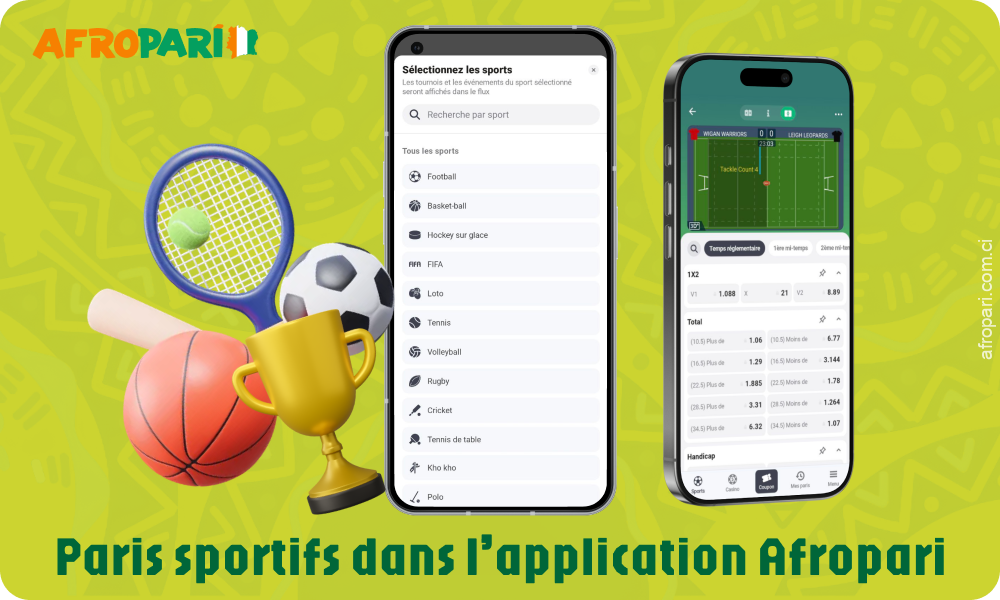 Afropari APK offre aux joueurs ivoiriens la possibilité de parier sur un large éventail d'événements sportifs locaux et internationaux dans une variété de sports