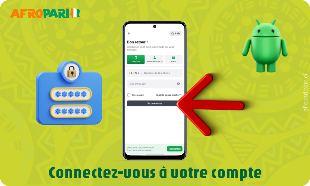 Connectez-vous à votre compte dans l'application Afropari